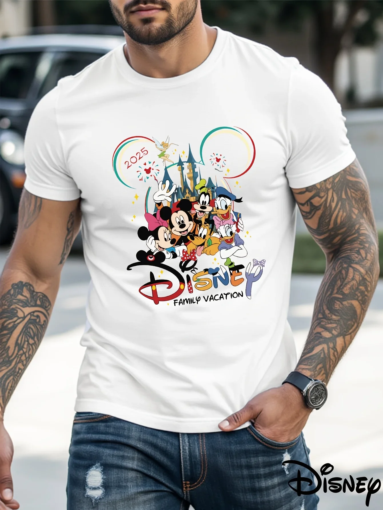 

Летняя мужская футболка с рисунком Микки Мауса Диснея, повседневная одежда для отдыха и тематических занятий, унисекс, хлопковая, с короткими рукавами, большого размера