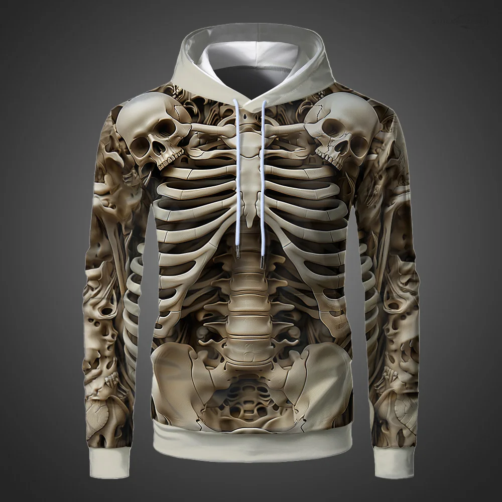 3D Human Skeleton Retro Men's Hoodies Vintage Trendy Funny Hoodied Sweatshirts 2024 Halloween Gifts Skull Pullover Clothing