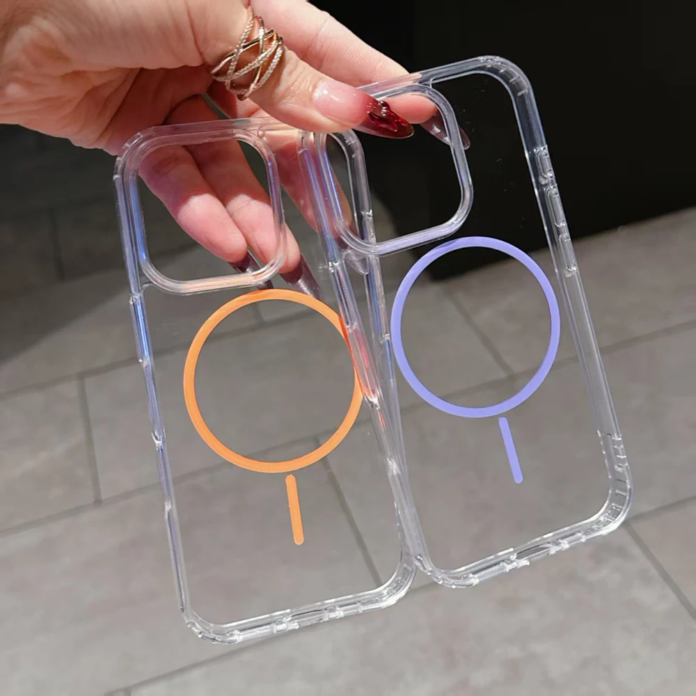 

Strong Magnetic Fine circle Magsafe Wireless Charging Case For iPhone 16 15 14 13 12 11 Pro Max Plus Silicone Clear Soft Cover ﻿
