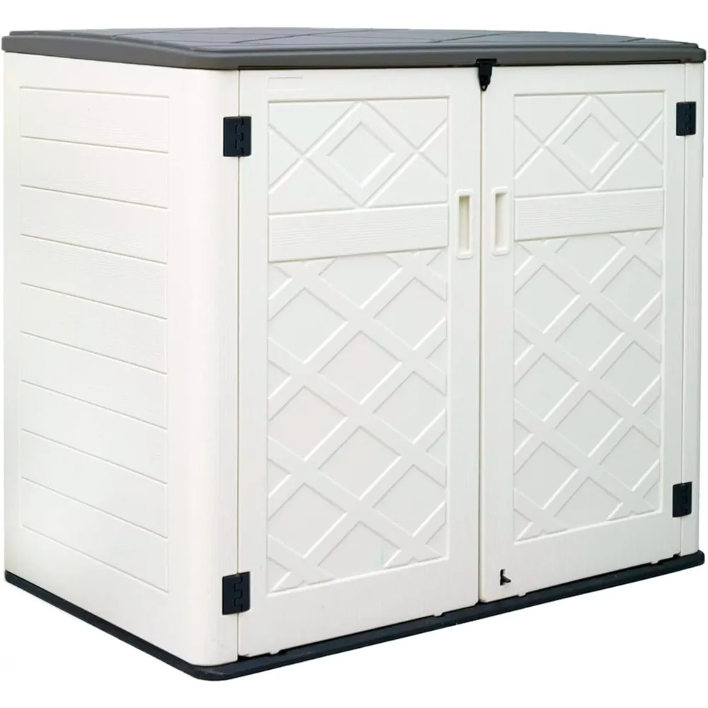 

2SG Larger Horizontal Storage Shed Wood-Like, 4.4 x 2.8 ft Outdoor Storage Cabinet Lockable, Thick Resin Storage Unit for Trash