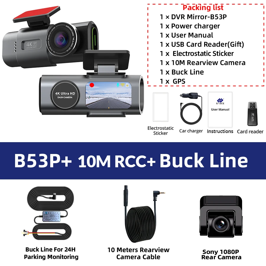 Dash Cam 4K GPS WIFI APP 24H Nachtsicht Mini Optional Hinten Objektiv Dashcam Auto DVR Video Recorder kamera Für Auto Black Box