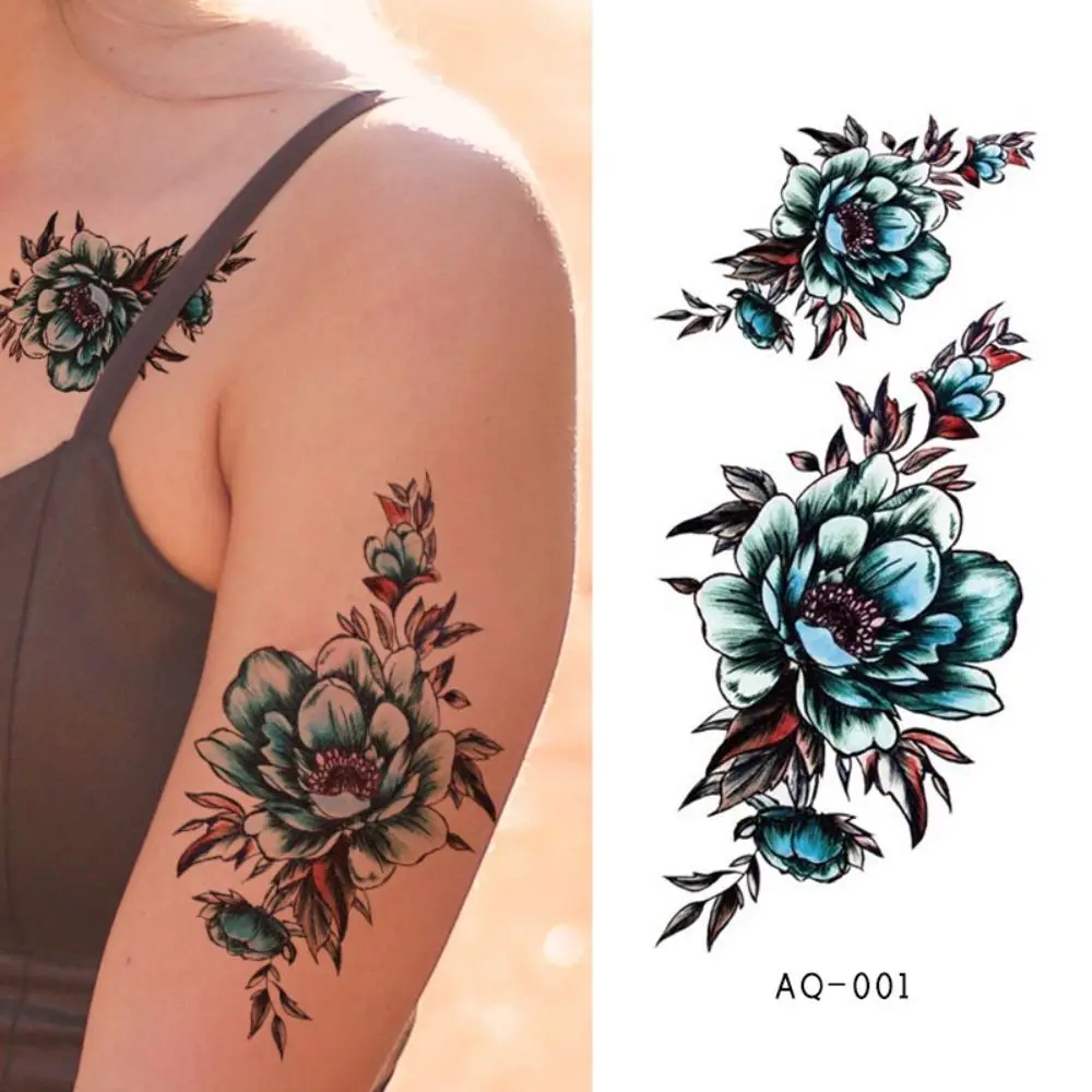 Different Styles Floral Arm Tattoo Sticker Colorful Rose Butterfly Arm Flower Sternum Tattoo Stick Temporary Sketch Flower