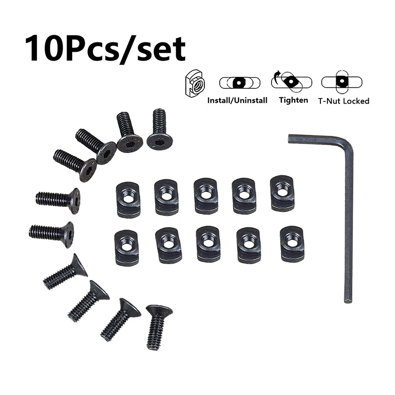 10Pcs M4X10/12MM M-LOK Screw And Nut Rails T-Nut Screw Replacement Set For MLOK Handguard Rail Sections Hunting Accessories