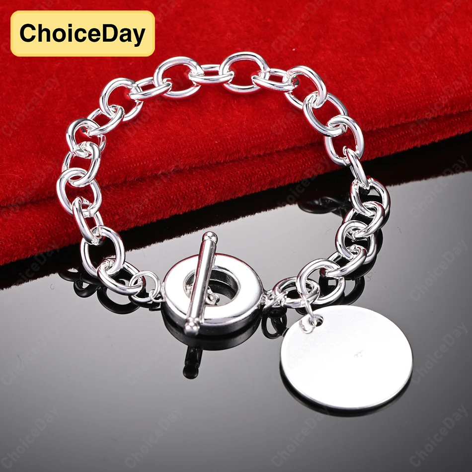 

ChoiceDay 925 Sterling Silver 8 Inch 20cm Round Pendant Bracelet Women Accessories Charm Jewelry Gift Party