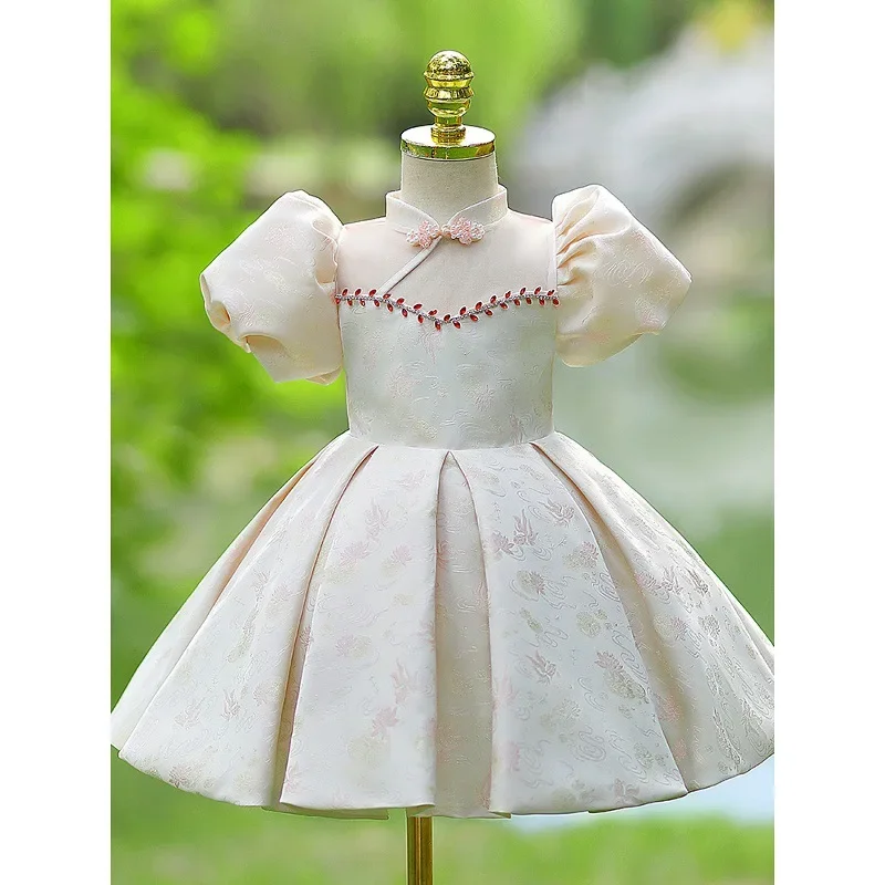 French Style Kids Girls Bubble Sleeves Dress High-End Children Birthday Party Luxury Princess First Communion Ball Gown Dresses