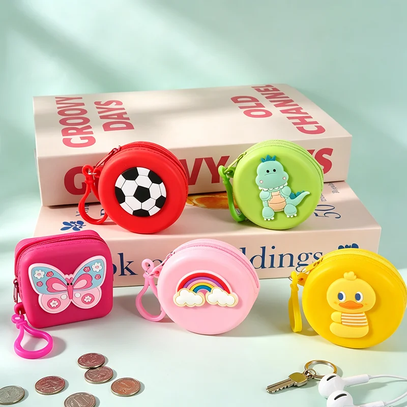1PCS  Cute Animal Multifunctional Mini Earphone Storage Bag Cute Cartoon Coin Purse Silicone Wallet for AirPods Coins Keys
