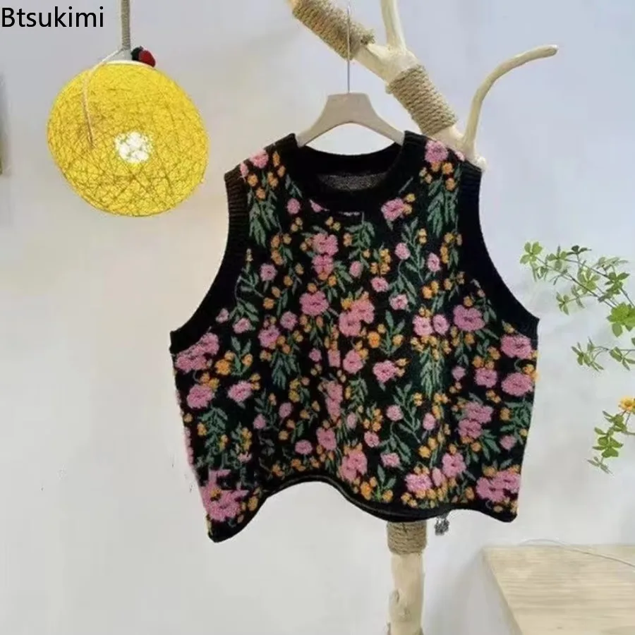 2025 Women's Knitted Floral Embroidery Vest Top Tanks Casual Vintage Cardigan Waistcoat Y2K Elegant Streetwear Vest Tops Female
