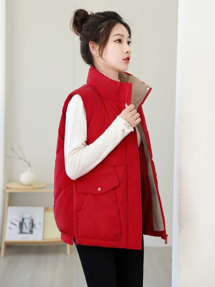 

Женский пуховый хлопковый жилет, новинка 2025, зимняя свободная верхняя одежда, осенне-зимний тюнет, Thiened, полиэфирное волокно, застежка-молния