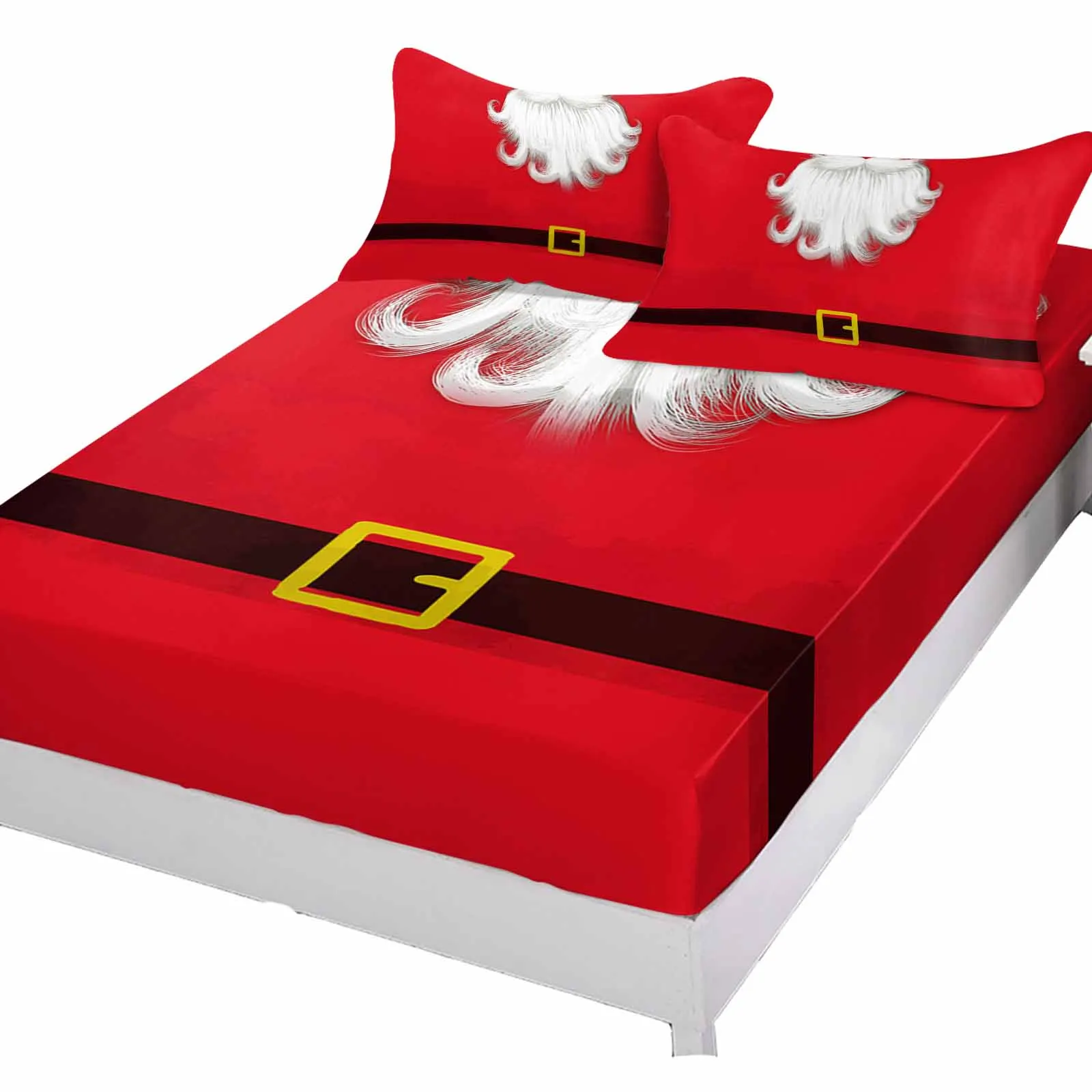 Christmas Santa Claus'S Beard Queen Size Bed Mattress Fitted sheet Elastic Rubber Band Non-slip Bed Sheet Pillowcase Set