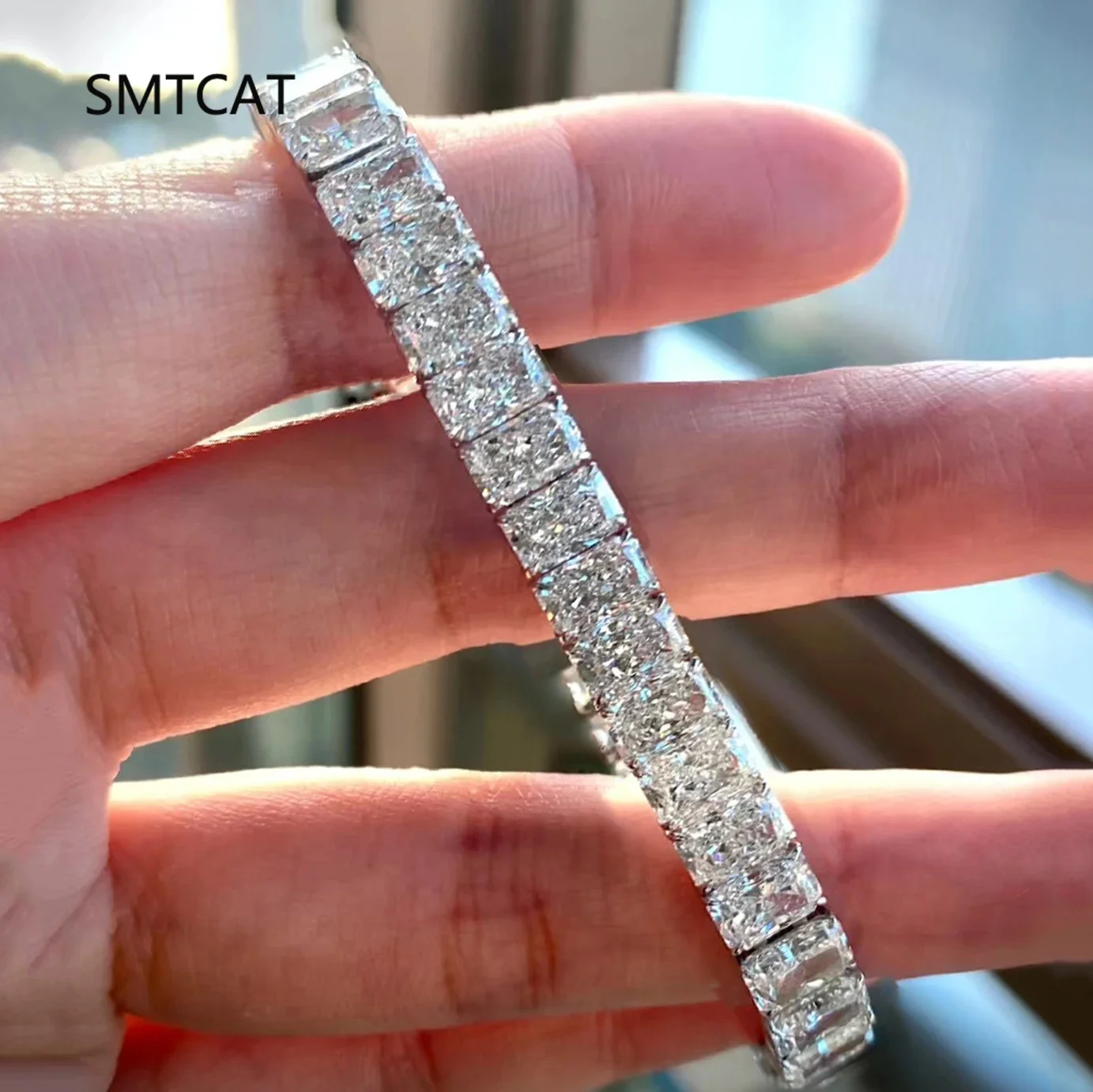 3*5mm Radiant Cut Moissanite Tennis Bracelet 100% S925 Silver Lab Diamond for Women Men HipHop Hand Chain Fine Jewelry Gift