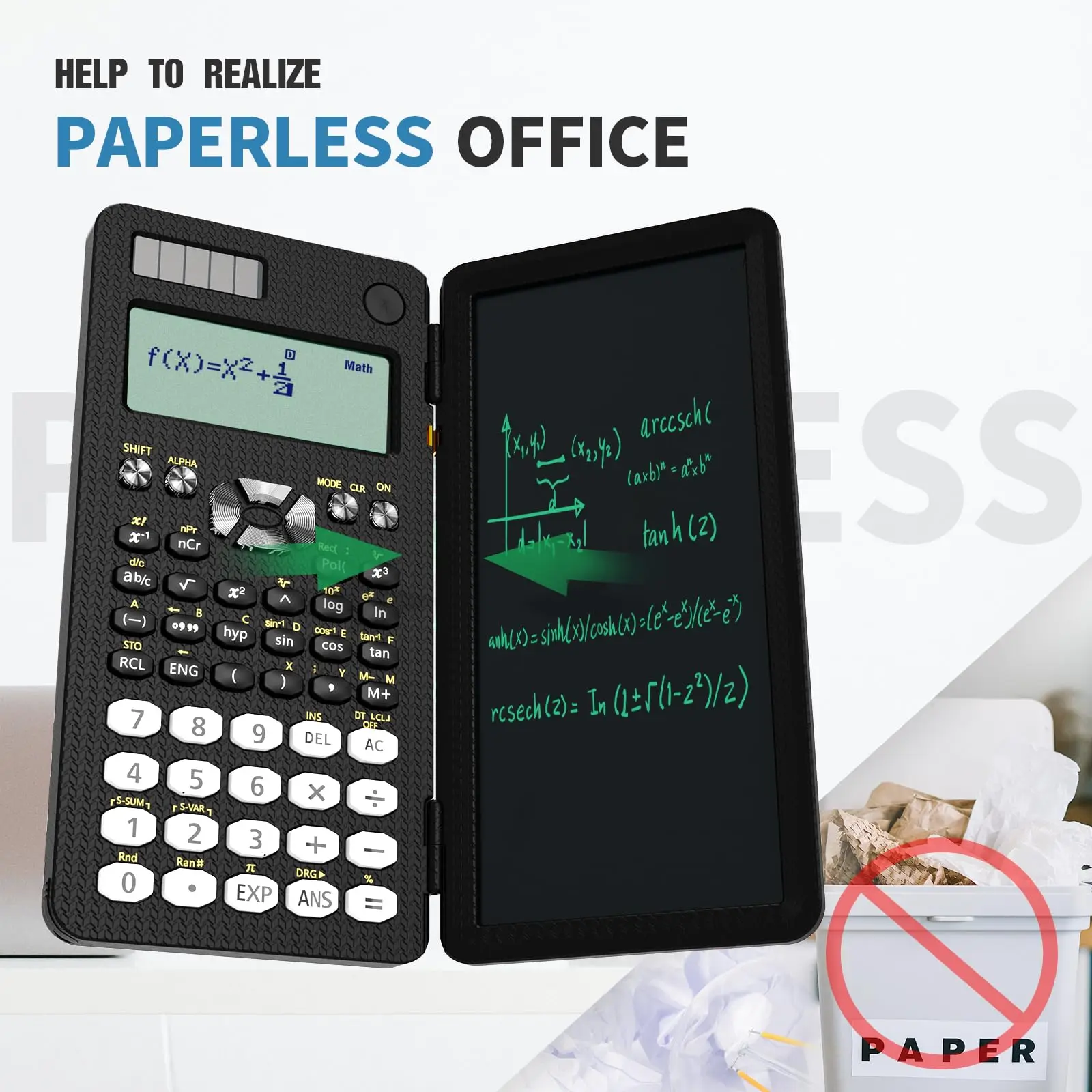 Scientific Calculator with Notepad 82 MS Foldable 2-Line Display Science Calculator with Writing Tablet Solar Middle High School