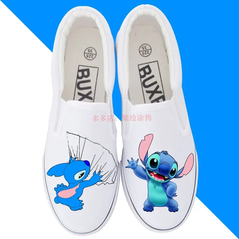 Stitch Canvas Shoes para homens e mulheres, de topo alto, preto, jogo de tudo, estudante, casal, de topo baixo, branco, slip-on, explosões, verão