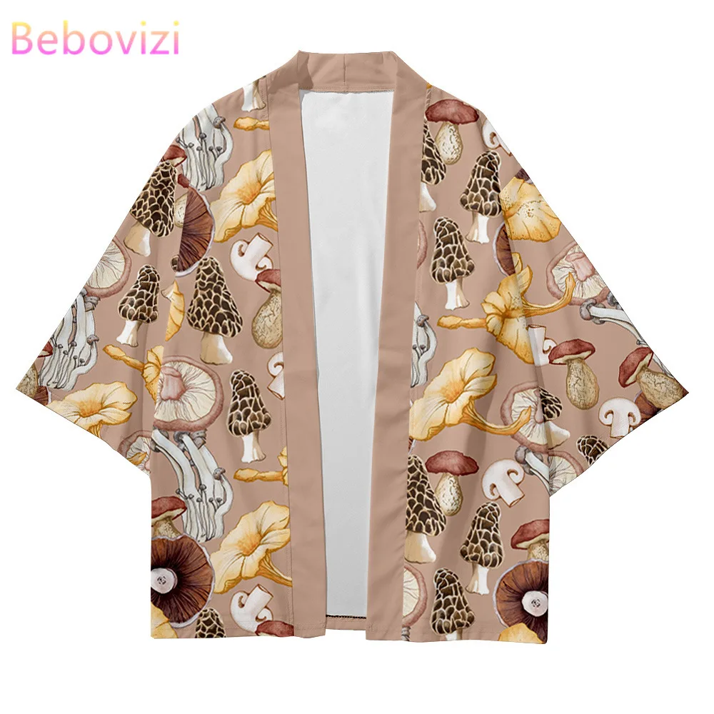 2021 Plus Size XXS-6XL Mushroom Print Beach Fashion Beach Japanese Kimono Robe Cardigan Men Shirts Yukata Haori Women\'s Clothing