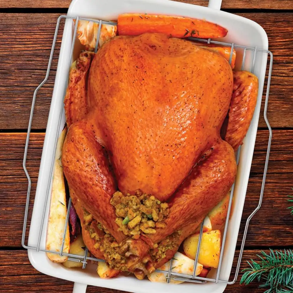 Rectangular Grill Roasting Rack Roasting Rack for Small Turkeys Stainless Steel Bbq Rib Rack for Grilling Oven-safe Turkey