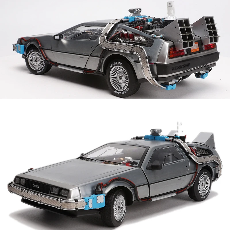 1/18 Scale Alloy Car Diecast Model Part 3 Time Machine DeLorean Vehicle Metal Toy Welly Back To The Future F Kid Children Gifts