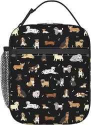 Cute Dogs Thermal Lunch Bag Puppy Pets Lunch Box Portable Insulated Meal Bag Food Container for School Work Picnic Travel