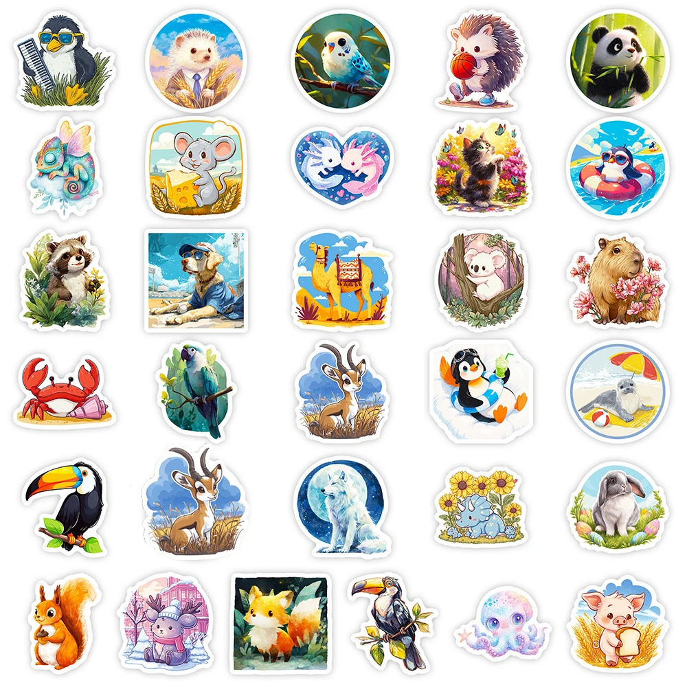 10/30/56 pçs dos desenhos animados bonito animal mundo graffit adesivos engraçado decalque brinquedo diy mala telefone guitarra adesivo à prova dwaterproof água para o presente do miúdo