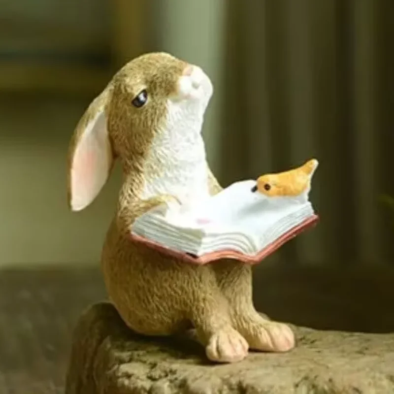 Reading Bunny Rabbit Statue Garden Sculpture Tabletop Figurine Home Decor Gifts