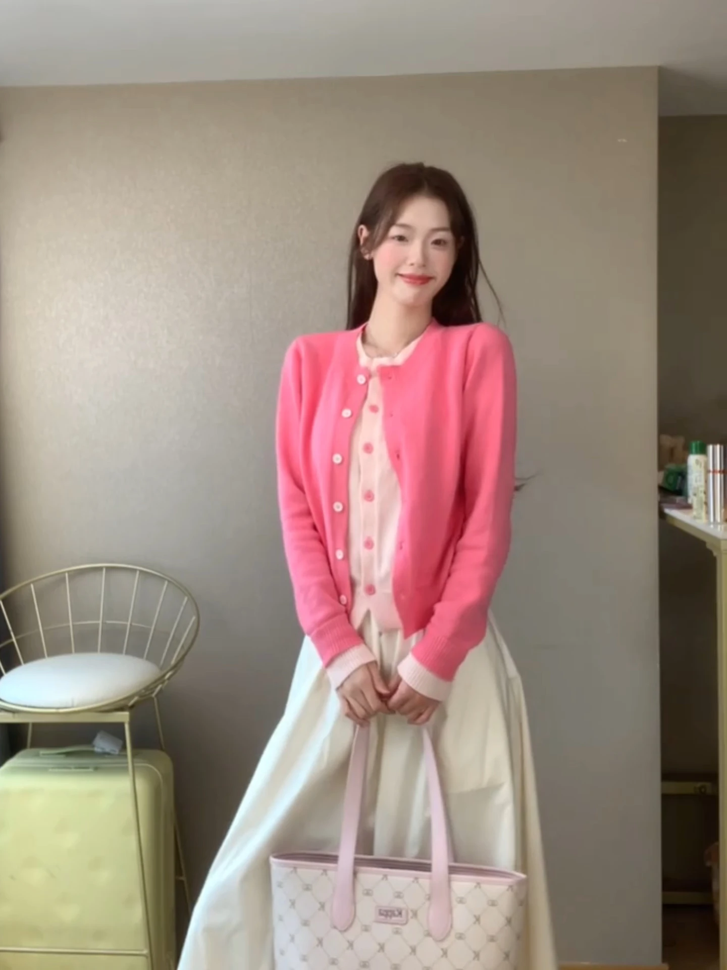 

Розовый вязаный свитер цвета блузки для девочек, женский весенне-осенний свободный крой, мягкий длинный открытый кардиган свека, топ