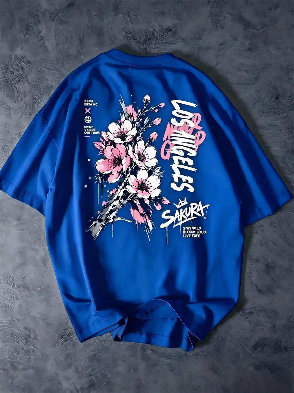 New men's summer Los Angeles letter cherry blossom print comfortable and breathable round neck T-shirt outdoor casual top