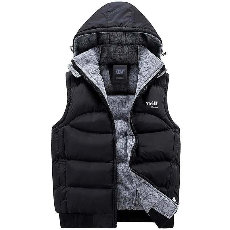 Jacket Men Sleeveless Vest   Mens Winter Fashion Casual Coats Male Hooded Cotton-Padded Men's Vest Thickening Waistcoat