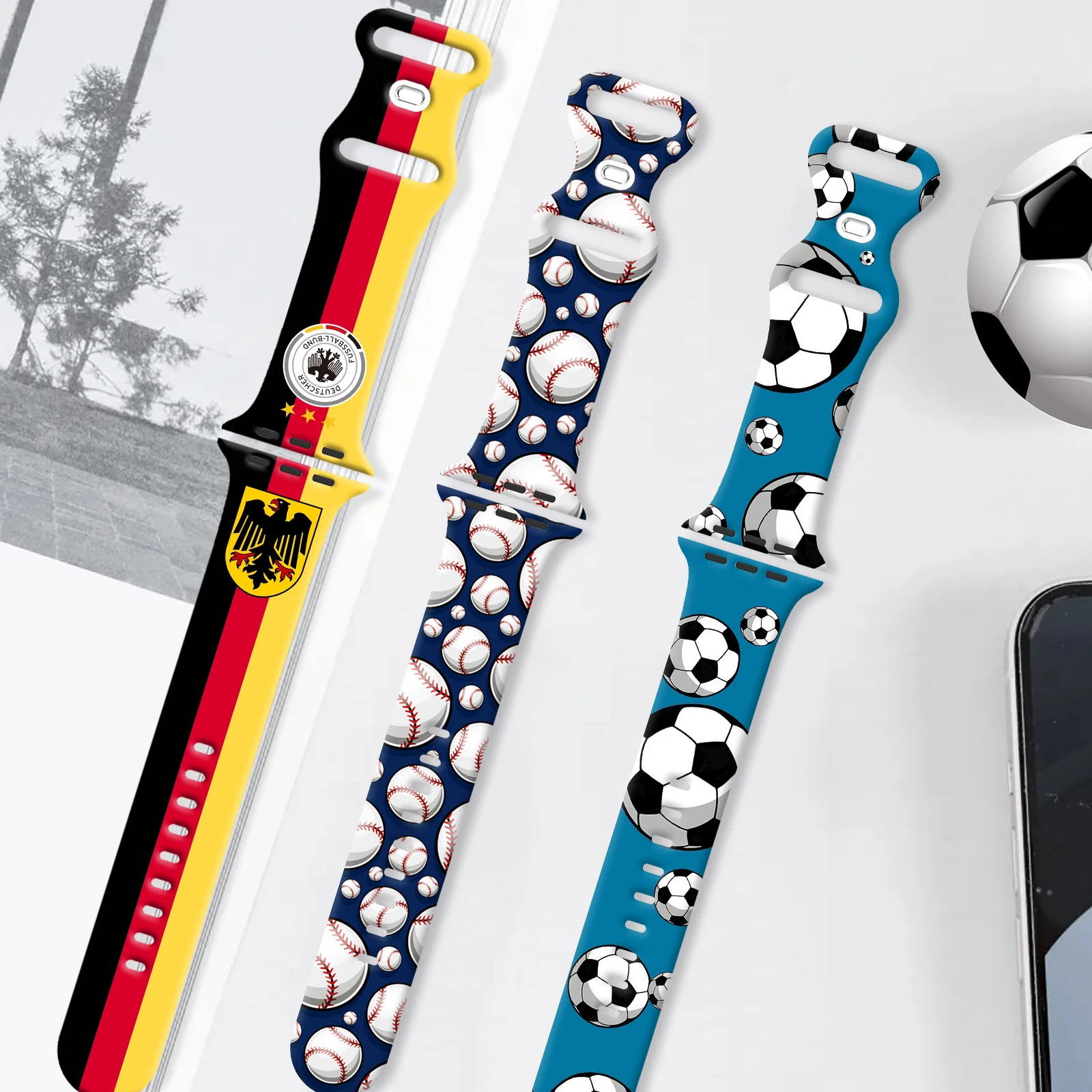 Pasek do Apple Watch z nadrukiem rugby, silikonowy, wymienny, bransoletka do iWatch 46mm 44mm 42mm 41mm