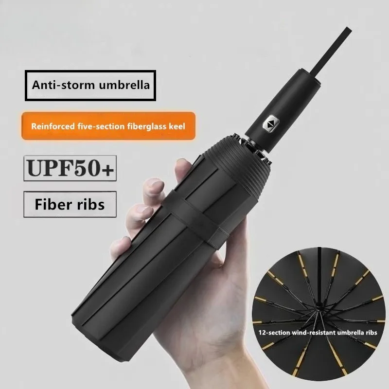 Fully Automatic Storm-resistant Sunscreen Umbrella 12 Bone Enlarged Thickened Rainproof Sun Protection Advertising Umbrella