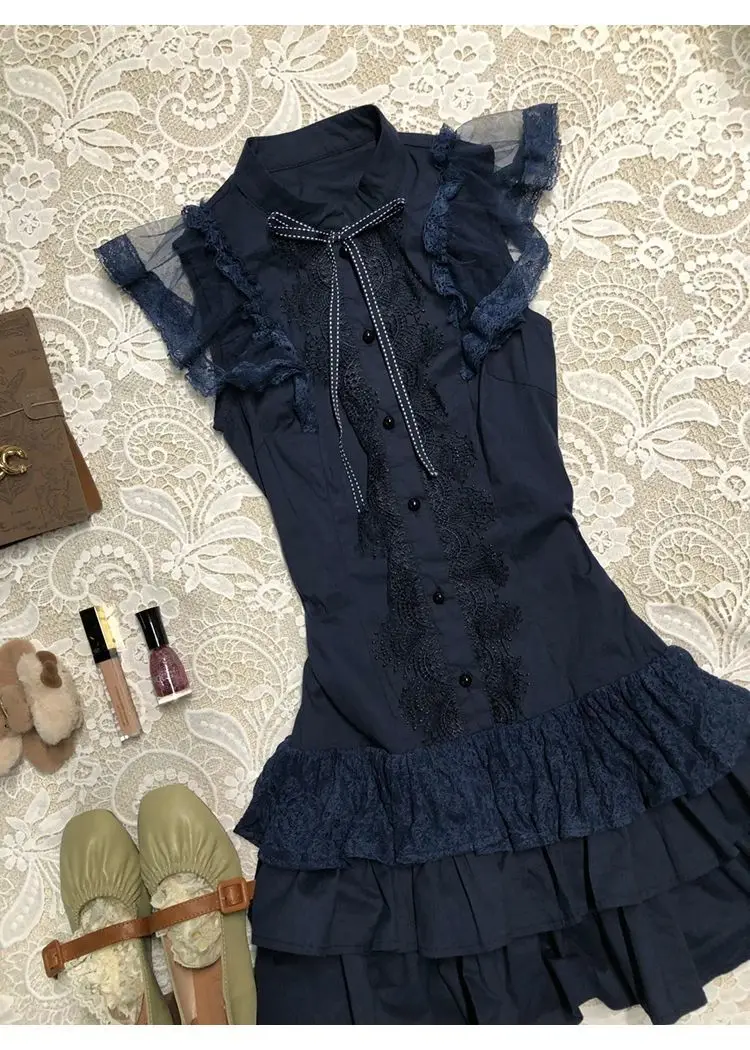 Damen 2000er Y2k Sommerkleider 2025 Gyaru Mode Hohe Taille Party Spitze Kurzes Kleid Sexy Harajuku Niedliche ärmellose Kleider Süß