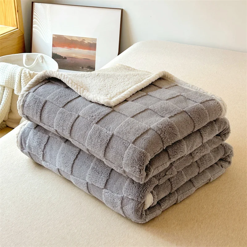 New winter thick Tafu velvet blanket, home four season nap blanket, checkered lamb velvet blanket, flannel blanket
