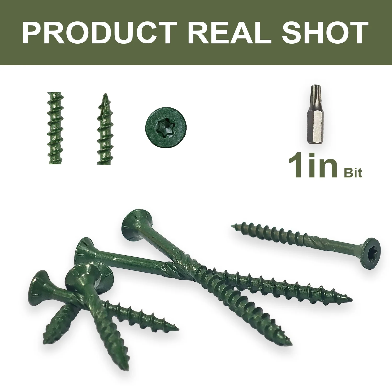 VKKM #8*2 Embossed Deck Screws, Wood Screws, Construction Fence Screws, Anti-rust, Epoxy Coating, Including T25 Star Drill Bits