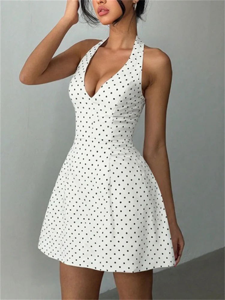 Tossy Zomer Lace-Up V-hals Mini-jurk Vrouwelijke Ruglooze Hoge Taille Contrast Sexy Off-Shoulder Pendeljurk Dames Bodycon Jurk