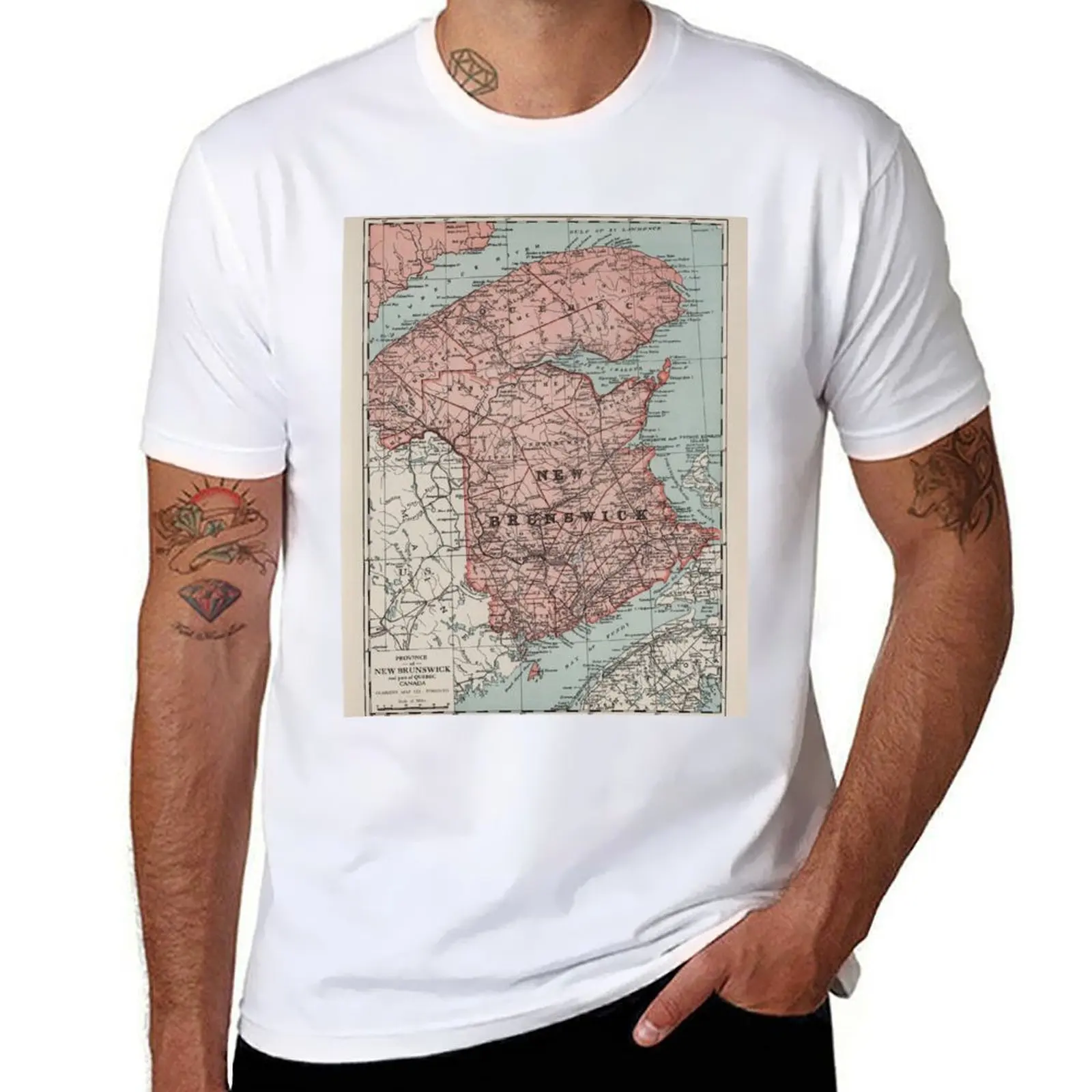 

Old New Brunswick Canada Map (1925) Vintage Canadian Province Atlas T-Shirt t shirts for man cotton funny T-Shirt