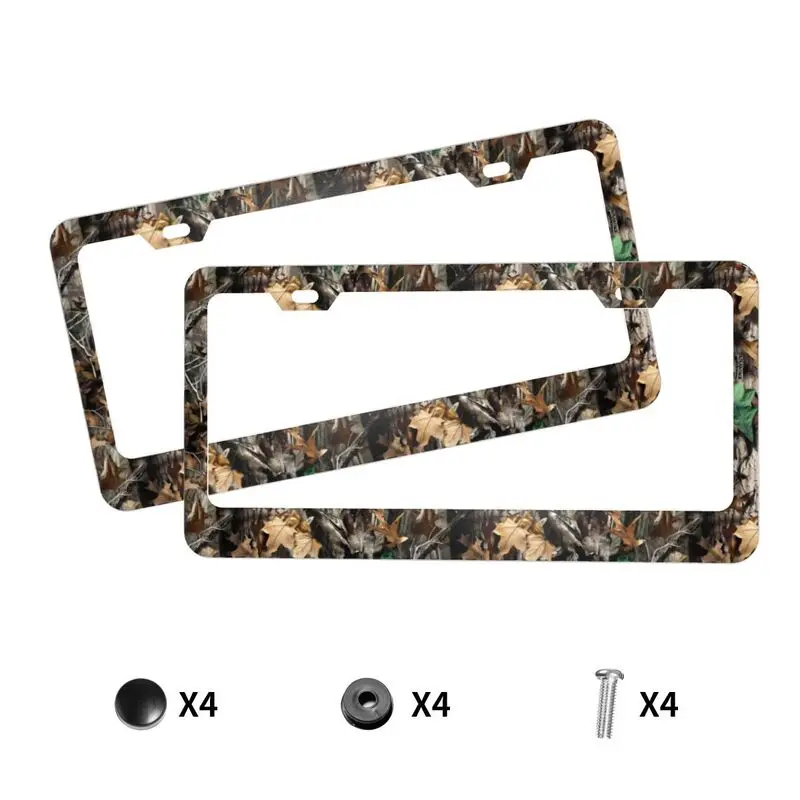 Camouflage Hunting Forest License Plate Frame 2 Pack Women Car Plate Frames Decorative Aluminum Car Tag Frames 12.3x6.3 Inch