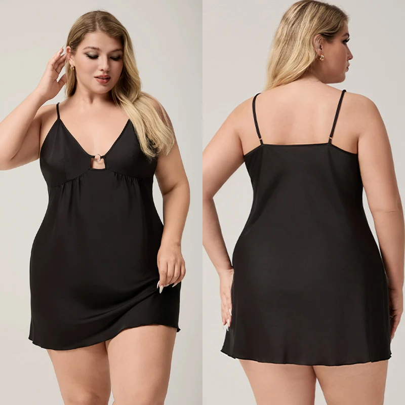 

Plus Size 4XL 5XL Female Nightgown Sexy Intimate Lingerie Spaghetti Strap Nightdress Silky Satin Sleepwear Lounge Wear Nighty