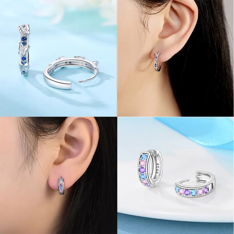 Pink Series 925 Sterling Silver Romantic Flower Butterfly Unicorn Tulip Geometry Earrings Boutique Fine Jewelry Gifts for Women
