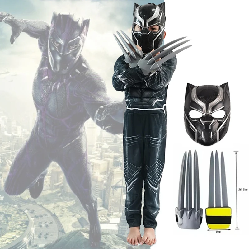 Disfraz de superhéroe de Anime, Pantera Negra, traje muscular de Pantera Negra, mono, disfraz de actuación de Halloween, conjunto de máscara y pata