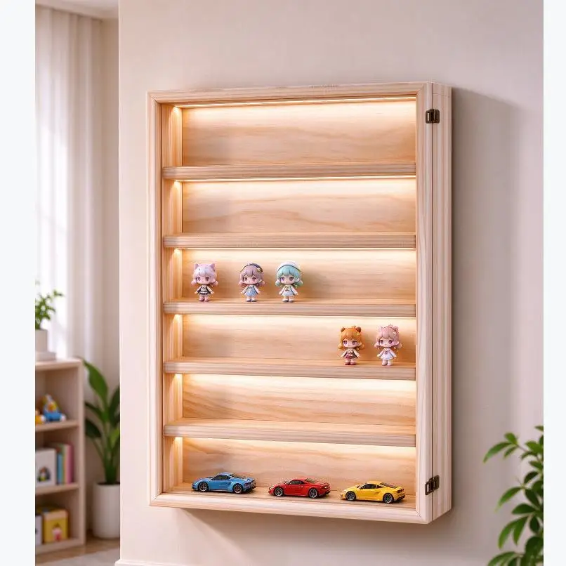 Vitrine murale en bois à 6 niveaux, étui de présentation anti-poussière pour objets de collection avec porte transparente, vitrine murale pour figurines d'action et modèles de boîtes surprises, pour la décoration intérieure.