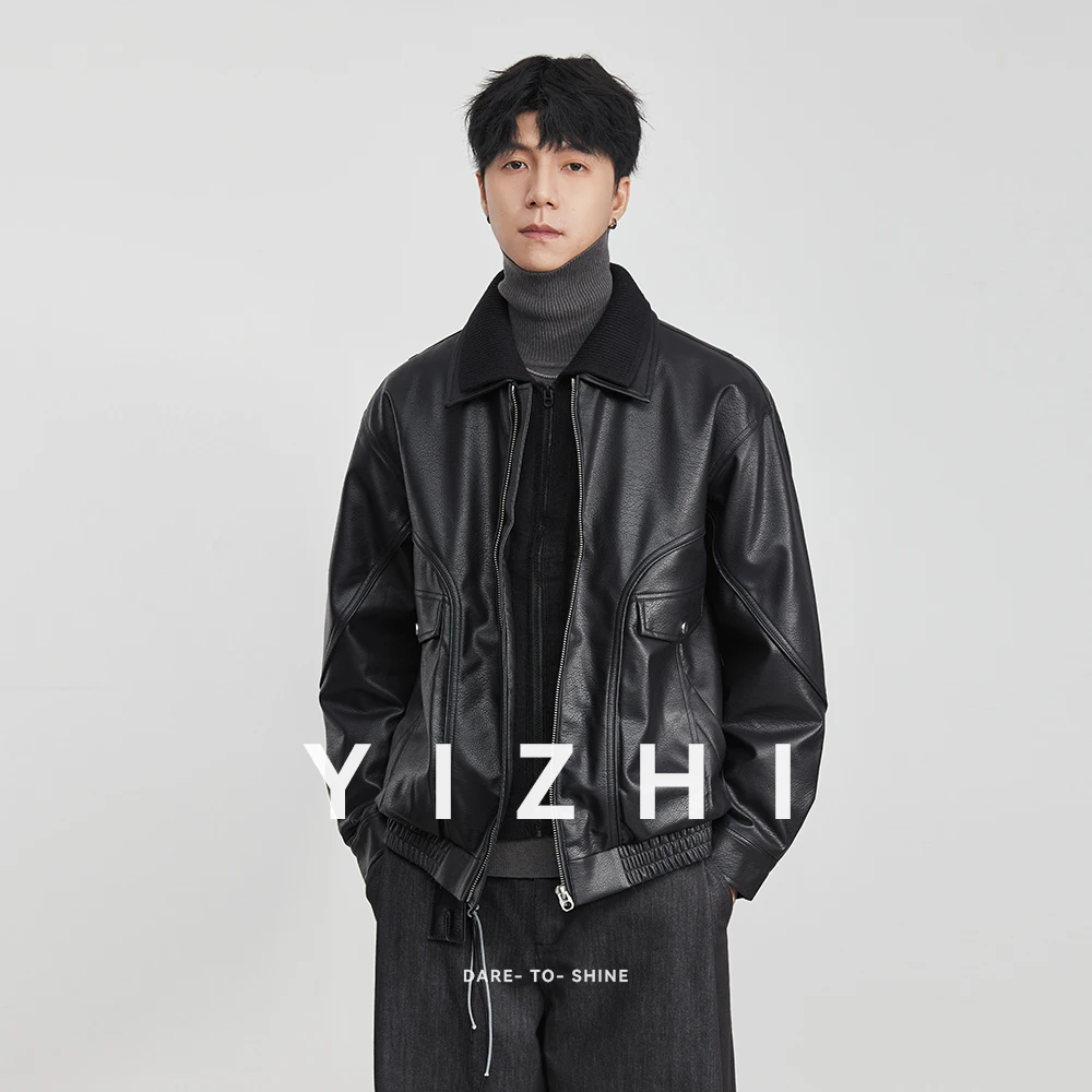 Fashion Men's Lapel Down Leather Jacket 2025 Autumn and Winter New Loose Casual Motorcycle Style Trendy Handsome Jacket