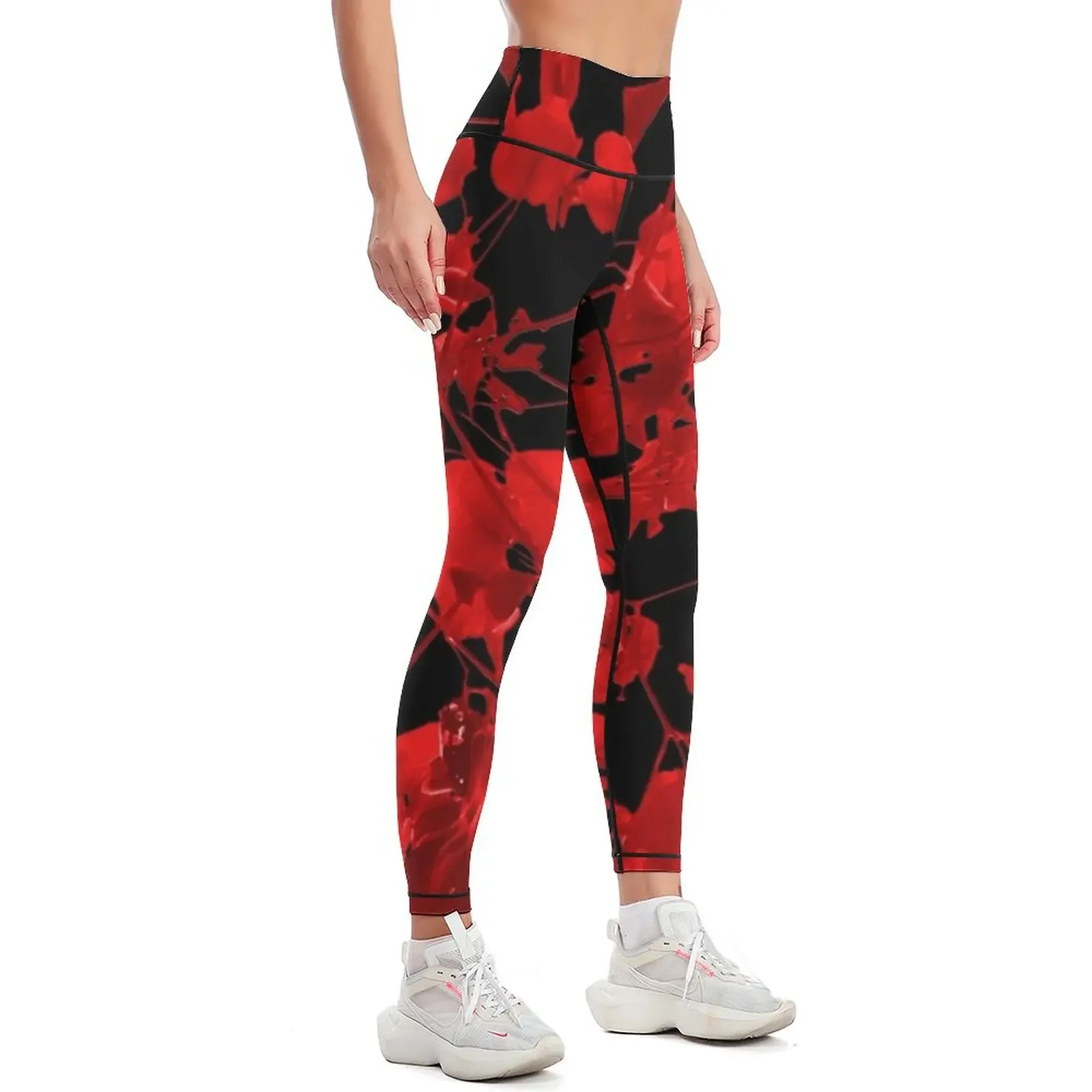 Dark Red Floral Print Leggings active wear Clothing fitness Women's high waist gym sportswear woman Womens Leggings 2