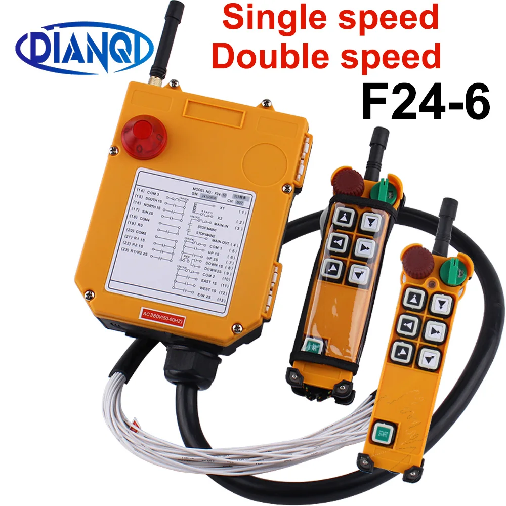 

AC DC Wireless Industrial Crane Remote Control F24-6 Single 2 Speed Hoist 6 Push Button Switch 2 Transmitters 1 Receiver Hoist