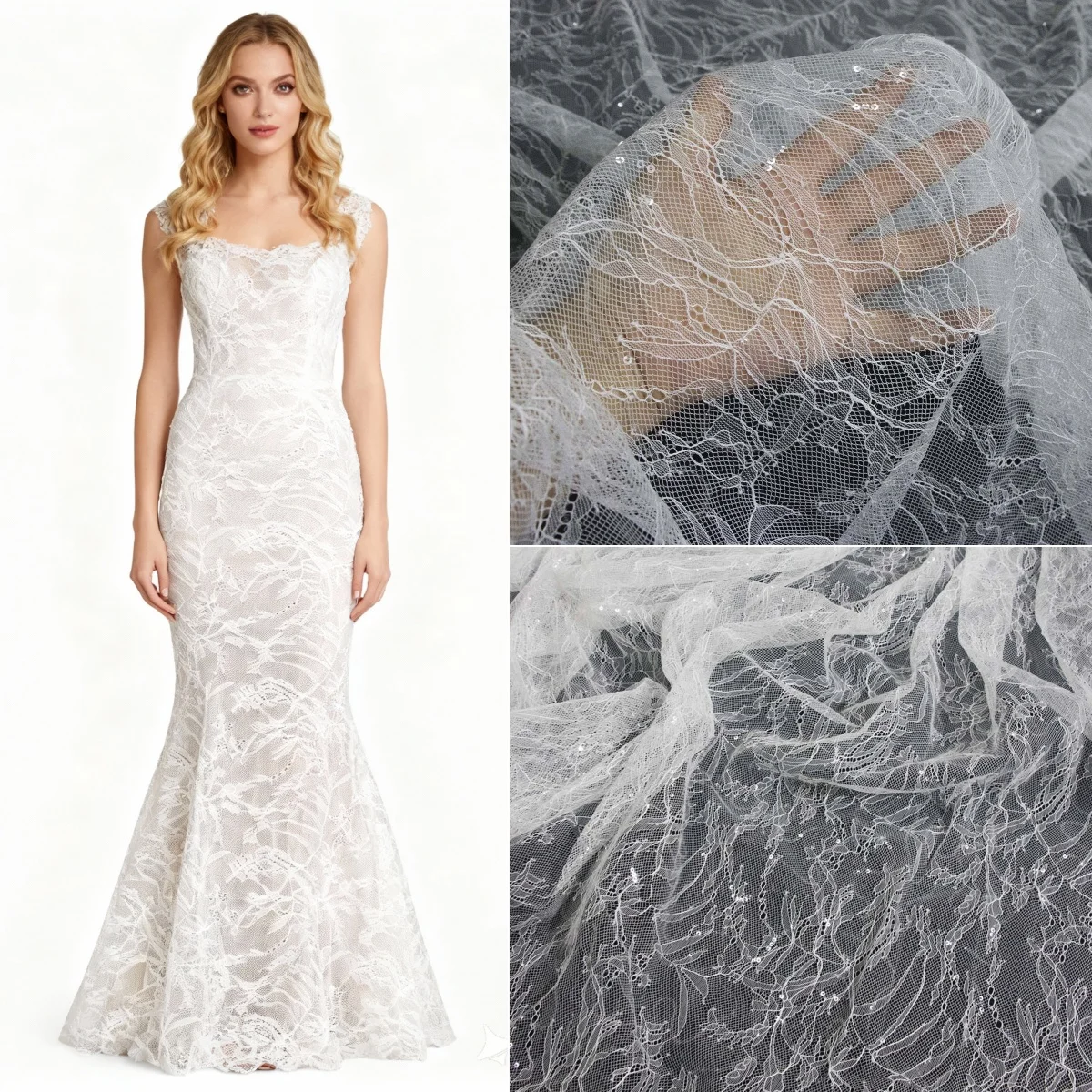 

Lace sequin hard yarn fabric perspective thin lace fabric designer DIY wedding dress and evening gown clothing accessories