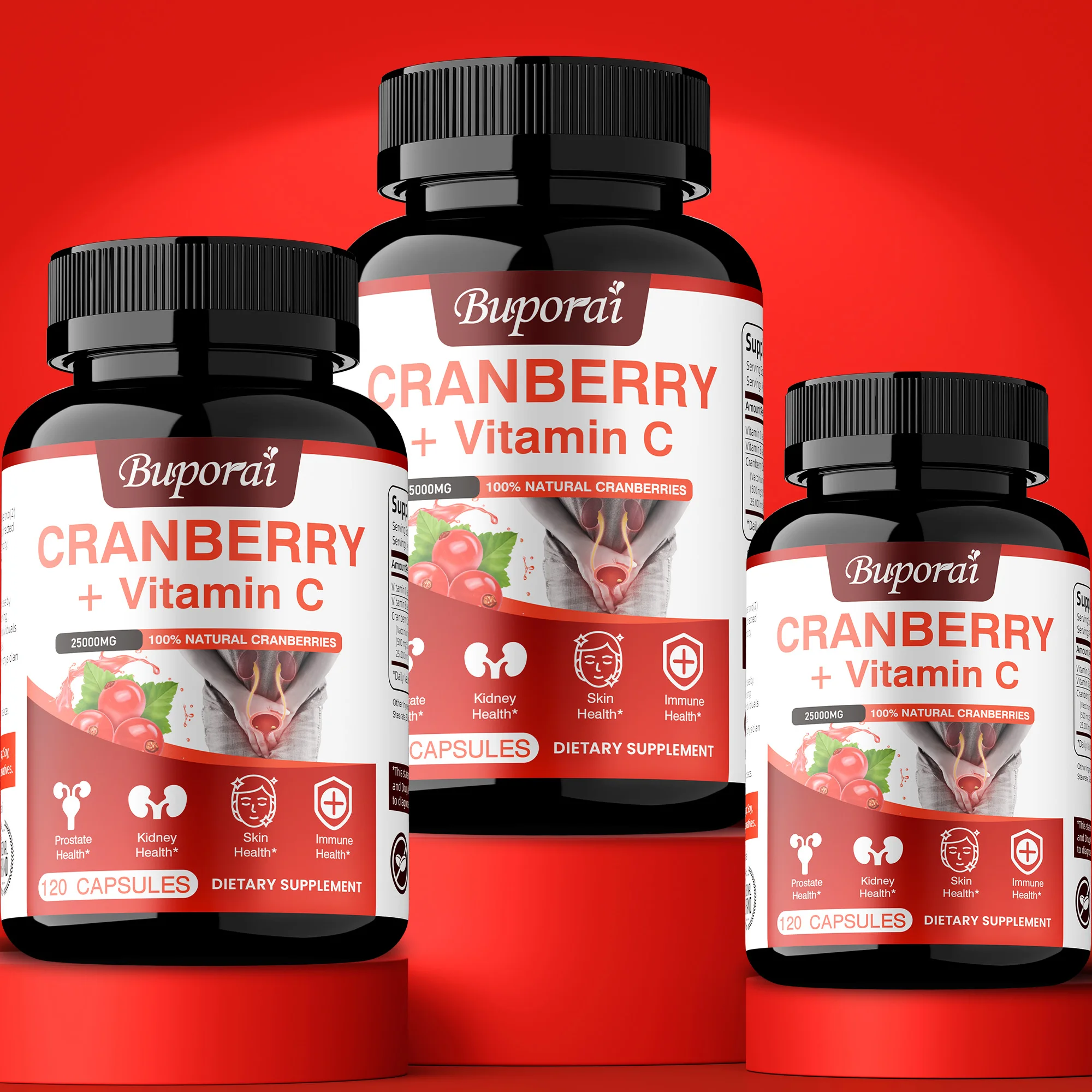 

Cranberry + Vitamin C - Kidney Cleansing & Repair, Antioxidant, Promotes Urinary Tract and Bladder Health, Cardiovascular Health