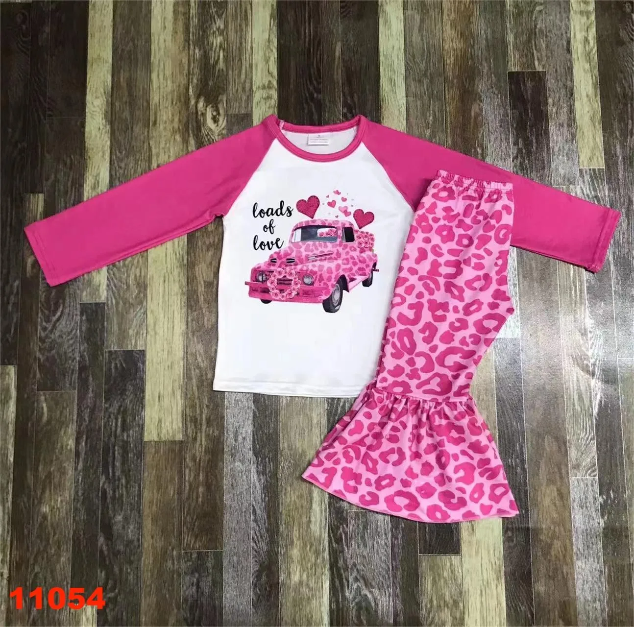 Pink Sets Valentine's day Girl Baby Sets Top and Pants Dress Childrens Romantic Clothing Cartoon Love Expressing Love