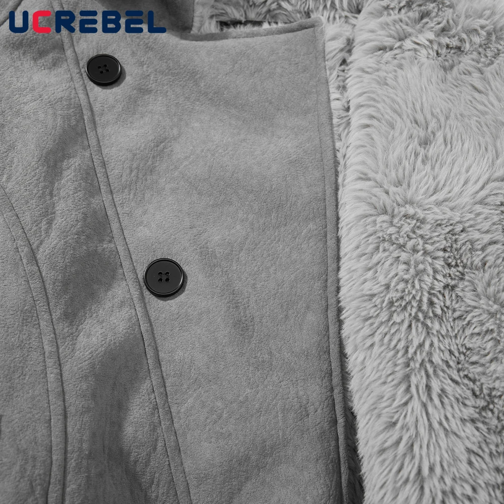 Pánská retro prošívaná bunda s dlouhým rukávem, podzimní a zimní střih, jednobarevná, s tlustým kožešinovým límcem - náhled 4