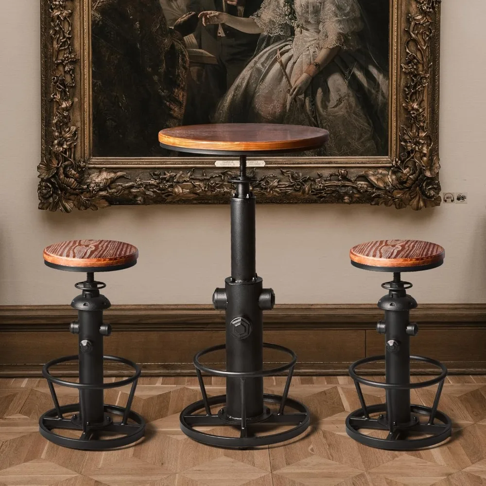 3-Piece Bar Table (38.6"-48.4") & 2 Bar Stools (24"-28") Set for Pub Kitchen Dining Living Party Bistro Breakfast, Swivel Top,