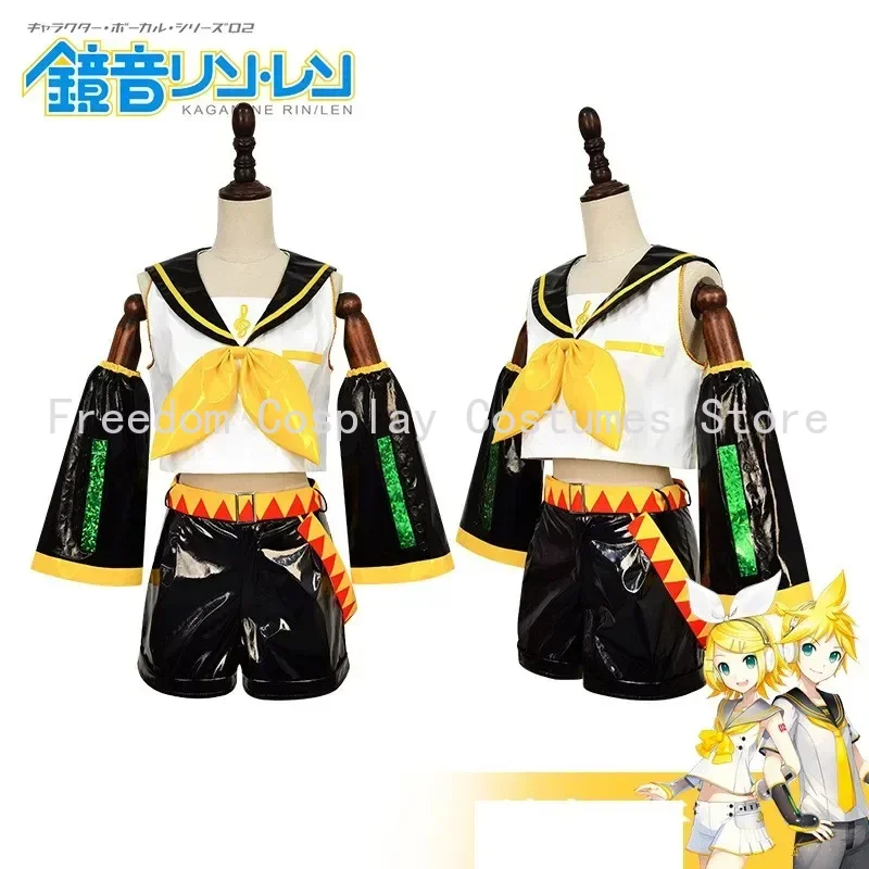 Anime Kagamin Len/Rin Cosplay Costume Rin Kagamin Uniform Len Outfits Iinclude Sleeves Leggings Headwear for Comic Con Outfits