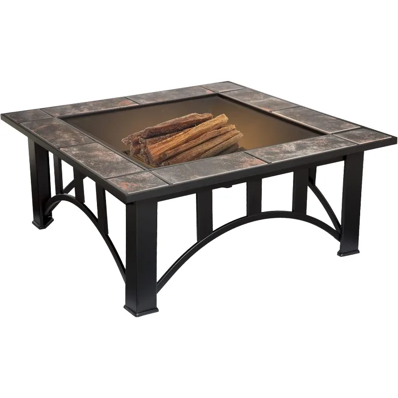 

50-107FW 33 Fire Pit Table Inch Square Burning Outdoor Fireplace with 25lbs Box of Fatwood Kindling Wood, Screen, Cover