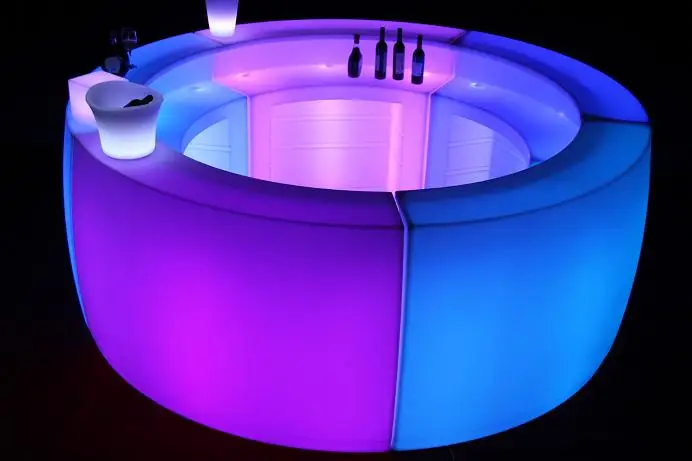 Modern outdoor wedding and party color led lighting furniture PE plastic commercial use round portable bar counter