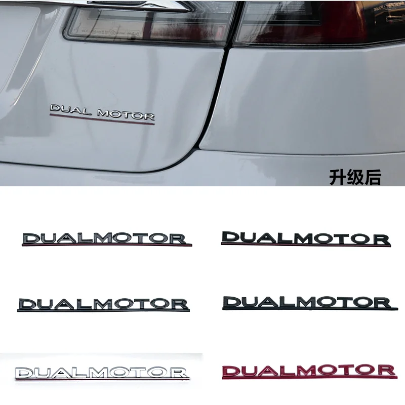 DUAL MOTOR Underlined Letters Emblem for Tesla Model Y 3 X S Car Styling High Performance Trunk Badge Sticker Chrome Black Red