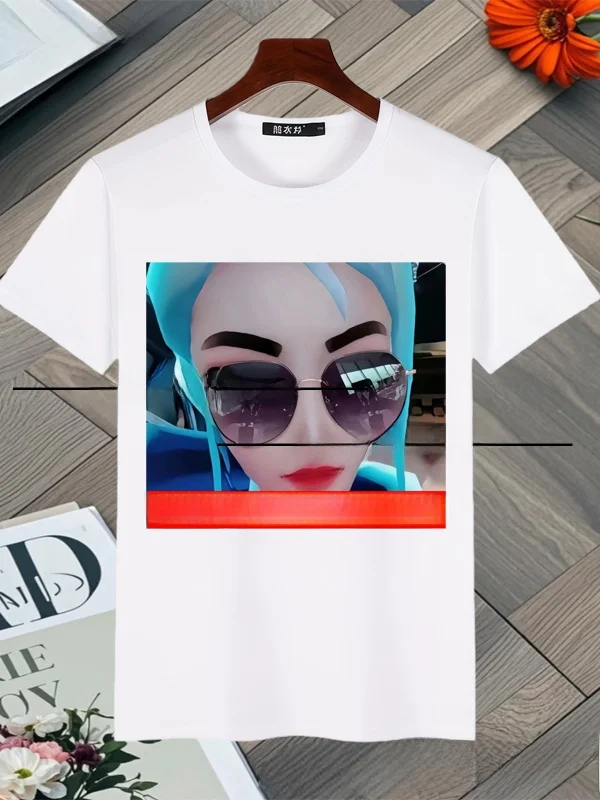 New Summer Bold Covenant Meme Character Headshot Emoticon Short Sleeve T-Shirt Student Uniform Abstract Top Polyester Fiber